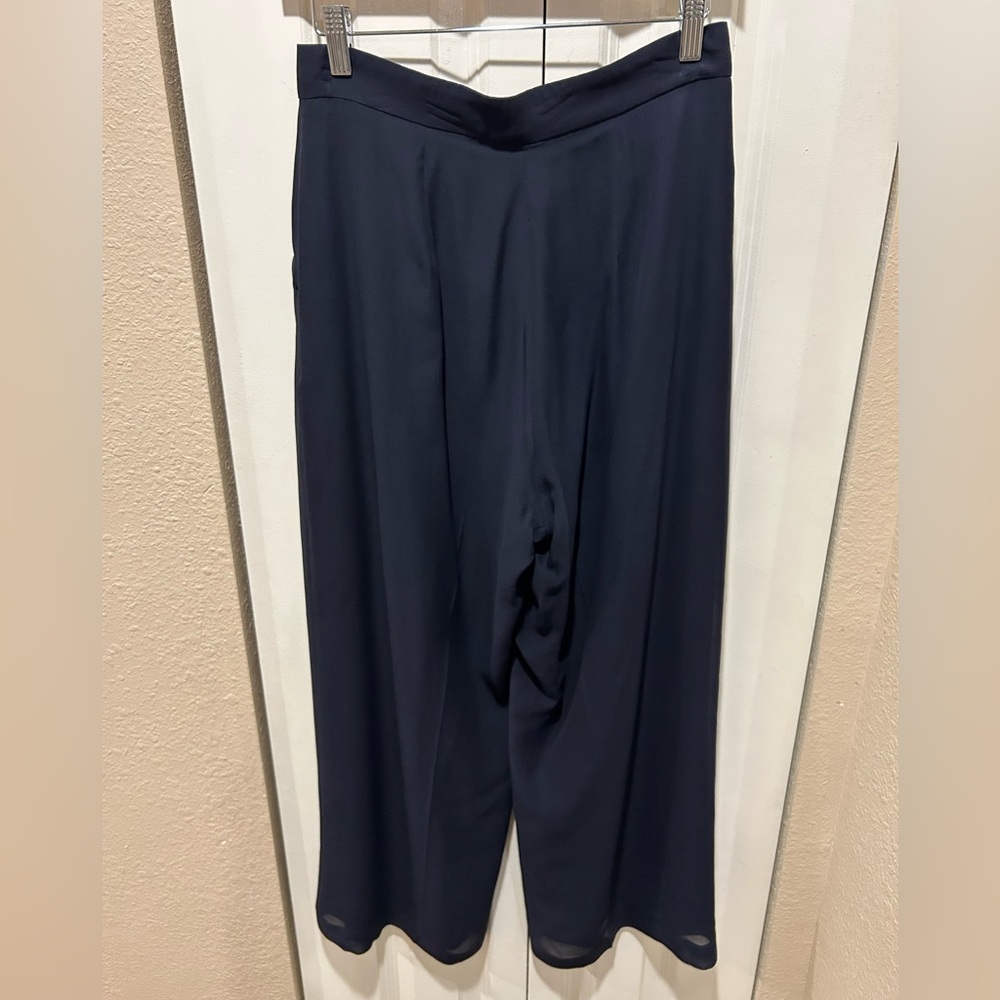 Max Mara Silk 100% Wide Leg Navy Trousers Lined Flowy Casual Chic Academia ,6 - Picture 5 of 5